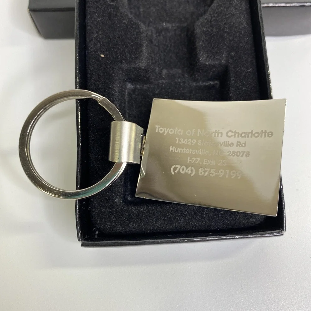 Toyota Metal Keychain Square Logo Red Emblem Etched North Charlotte‎ Dealer